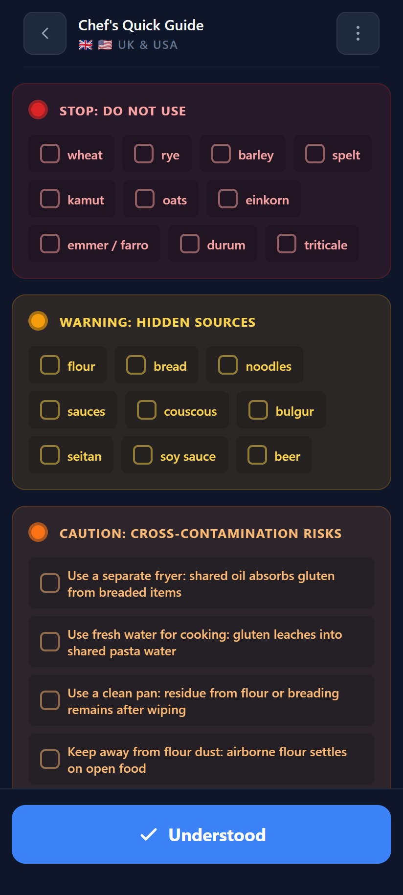 Chef mode traffic light checklist