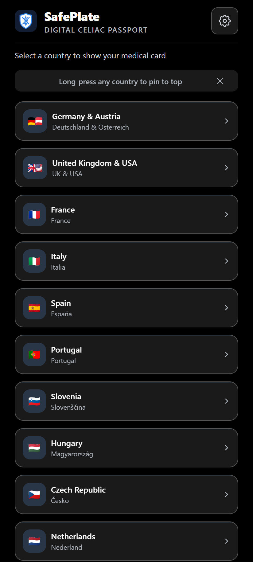 Country selector in high contrast mode for accessibility